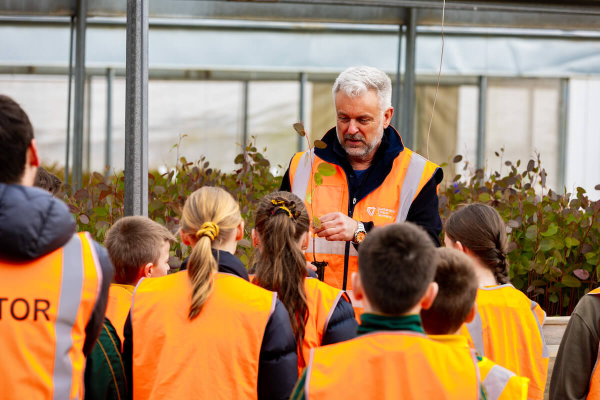Students learning about how seedlings are grown at the STT nursery in Perth, Tasmania